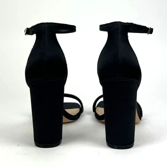 New Jewel Badgley Mischka Women Shoes Black Satin Block Heel Open Sandals US 8.5 - Picture 6 of 8
